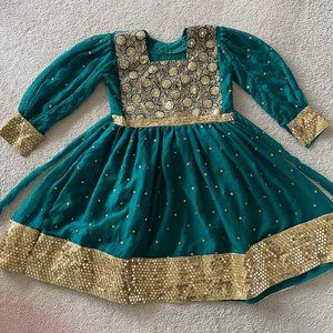 Afghan Traditional Attan Dress in color Green